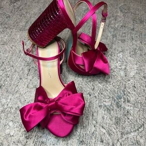 Betsey Johnson Fuchsia Satin Heels with Bow. Sizes 6.5 and 7 available.